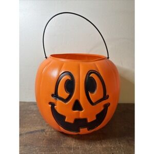 Vintage General Foam Plastics Blow Mold Halloween Pumpkin Candy Bucket